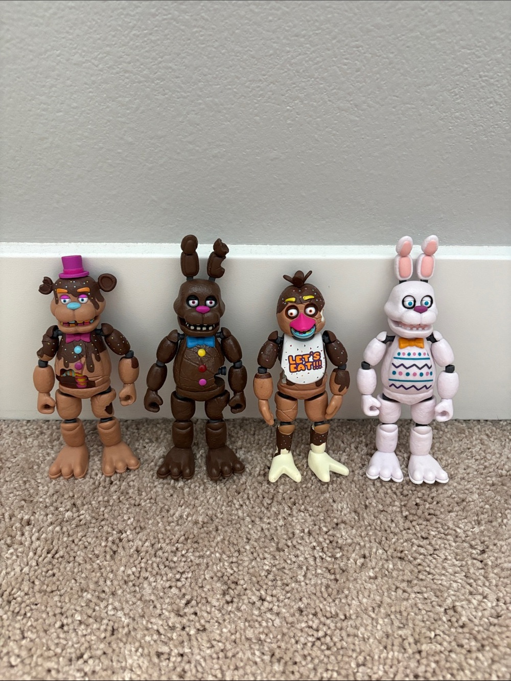 FNaF Chocolate Freddy, Bonny, Chica & Easter Bonny Funko Action Figures Bundle